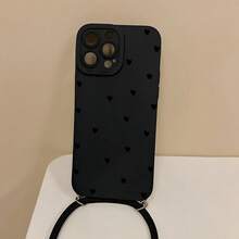 New Full Protective Shock-Proof Black Heartshape Pattern Phone Case Lanyard Compatible With IPhone 16, 15, 14, 13, 12, 11 Pro Max, XS, XR, 7, 8, SE2, SE3 And Series Waterproof Anti-Fall Scratch Resistant - Multicolor - View 5