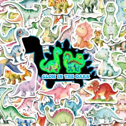 50Pcs Cartoon Dinosaur Glow In The Dark Sticker, Kids Rewards, Teen Party Supplies, Water Bottles, Laptops, Luggage Waterproof Stickers - The Perfect Easter Gift For Teens.