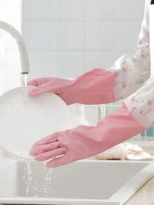 [Reusable] Durable Household Washing Gloves, Long And Thick Kitchen Cleaning Gloves, Waterproof Rubber Gloves For Dishwashing, Laundry And Chores - Multicolor - View 9