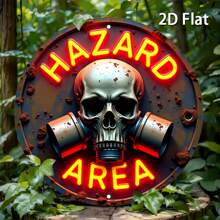 [2D Flat] 1pc Vintage Metal Sign - "Danger Zone" Design With Skull & Gas Mask, Bright Neon Lighting, Vintage Metal Alloy Wall Art, Suitable For Bar, Cafe, Beach House, Backyard, Mystical Spaces, Size: 7.8" X 7.8", Outdoor Wall Decor | Vintage Metal Sign | Durable Metal Sign, Metal Wall Art Decor, Random Mounting Hole Style