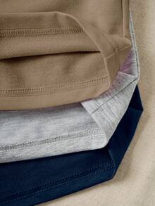 3 piezas Pantalones cortos deportivos de cintura elástica de unicolor - Caqui - Ver 4