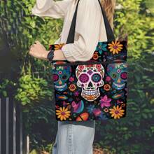 Elegant Travel Bag/Duffel Bag/Yoga Bag/Gym Bag, Skull Flower/Colorful Skull Design, Suitable For Travel, Daily Carry, Fitness, Snow, Camping, Outdoor Activities Holiday Essentials Holiday Travel Essentials Travel Accessories Bag For School School Accessories School Stuff