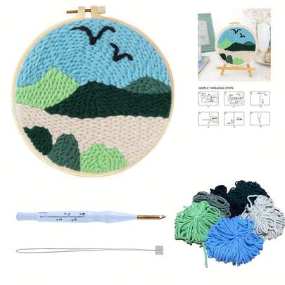 1 套月亮和星星 DIY 打孔针刺绣入门套件手工艺品戳线绘画艺术打孔针线活十字绣缝纫装饰 20x20 厘米/7.87x7.87 英寸