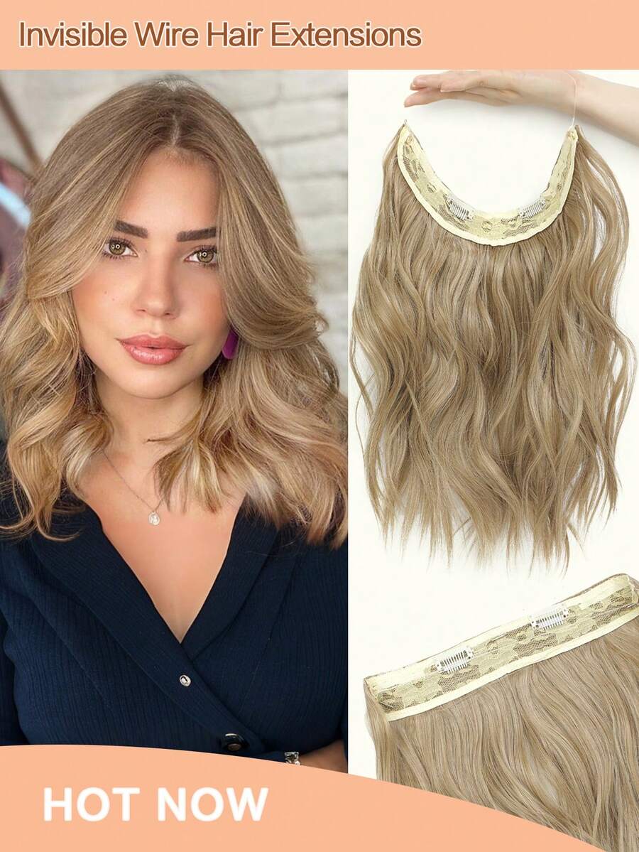 12inch Hair Extension Wavy Clip In Hair Extensions Invisible Wire Dark Blonde Synthetic Hair Pieces For Women Daily Wear