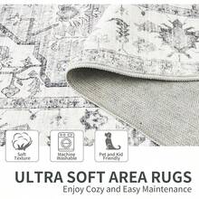 Rugs Living Room, 200x300cm Grey Washable Rug For Bedroom, Large Area Rugs Short Pile Kitchen Rug, Non Slip Vintage Carpet Faux Fur Rug For Dining Room Office - Grey - View 4