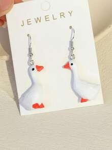 一对时尚有趣的天鹅树脂耳环 - 彩色 - 查看 5