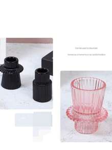 3pcs/Set Green Striped Glass Candle Holders, Dual Use For Thick & Thin Candles, Elegant Home Decor Candle Stands