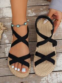 1 par de sandalias planas a juego para madre e hija, de estilo bohemio, con banda elástica y diseño deslizante, suela flexible de doble capa, moda y versátil, adecuado para niños y niñas de 3 a 14 años, para verano, exterior, playa, vacaciones