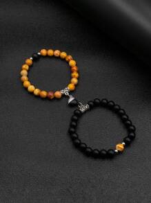 2pcs/Set Magnetic Heart Couple Bracelets, Bead Bracelet, Versatile Colors & Styles Suitable For Daily Wear, Parties, Great Gift For Boyfriend
