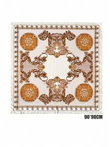 1 件 90 厘米女士复古印花真丝围巾、围脖、头巾，适合户外、海滩、头巾、春夏季