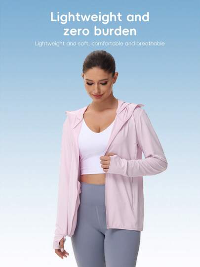 Sun Protection Clothing Summer UPF 50+ UV Women Ice Silk Breathable Jacket UV Protection Outdoor Sunscreen Hooded Thin Fishing Clothing Pink Jacket