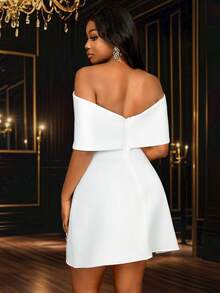 Vestido de dama de honor sexy con hombros descubiertos, lazo, corte evasé y asimétrico, color blanco, para fiesta nupcial, boda, graduación, novia