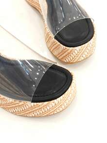 RevReaL Clear Strap Woven Platform Wedge Sandals Fashionable Bohemian Outdoor - Black - View 3