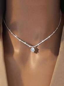 1pc Luxury Sparkling Necklace & Square Cubic Zirconia Pendant Necklace