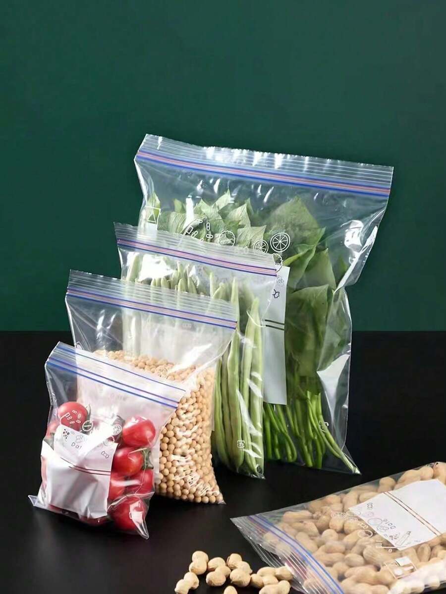 130个/65个/15个保鲜袋,双密封保鲜袋,透明食品包装塑料密封袋,谷物,肉类,水果和蔬菜,双肋保鲜袋,水果和蔬菜冷冻袋,加厚密封袋,冰箱分装密实袋,可抽取食品袋,厨房用品,厨房收纳和储藏,厨房配件 - 彩色 - 查看 1