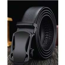 1 Pc Men's Black Leather Belt, Fashion Versatile Casual/Business Automatic Buckle Belt, Youth/Middle-Aged Litchi Texture Belt, Ideal Gift For Boyfriend/Elders, Suitable For Daily Life, Valentine's Day Gift