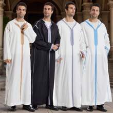 Herren Farbblock Langarm Kapuzen Poncho Robe im mittleren Osten-Stil