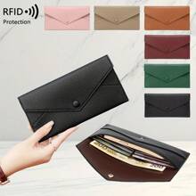 Neue RFID-diebstahlsichere Bürstenstruktur Damen Geldbörse mit Lychee-Muster aus weichem Leder, langes Kuvert-Design, ultraschlicht, Clutch-Tasche für Frauen, Geldbeutel, Geldbörse für Herren, Mini-Geldbörse