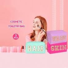 3PCS Set Waterproof Cute Women Teen Girls Preppy FACE HAIR SKIN Chenille Letter Patches Makeup Bag Travel Cosmetic Pouch Skincare Face Cosmetic Bag Toiletry Bag Hair Products Stuff Pouch Makeup Travel Toiletry Organizer Essentials Gifts Storage Zipper Accessories Nail Bags, Makeup Bag, Vanity, Make Up Bag, Storage, Makeup Bags, Toiletry Bag , Ladies' Travel Grooming Bag, Chenille Letter Cosmetic Bag, PU Leather Waterproof Bag, Cute Zipper Storage Bag, Suitable For Skin, Hair And Facial Care Bags, Travel Storage Overnight Bag, Large Capacity Convenient Business Travel Bag Bathroom Bathing Beauty And Health Convenient Small Fragrance Makeup Bag. Unique Travel Makeup Bag, Cosmetics Storage Bag, Compartment With Removable Makeup Brush, Internal Double-Sided Transparent Storage Compartment, Portable Toilet Bag, Large Capacity Storage, Multi-Functional Beauty Storage Bag, Bathroom Toilet Bag, - 彩色 - 查看 6