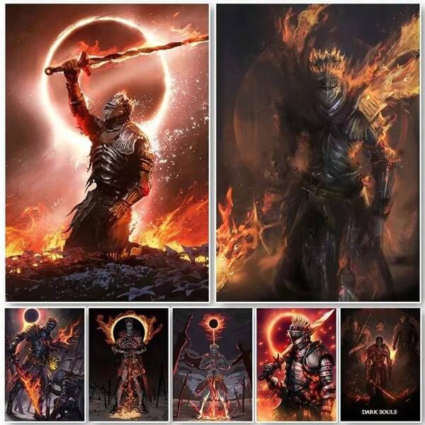 1 Stück/3 Stücke Wandkunst Poster Vintage Classic Game Dark Souls Poster und Drucke Vintage HD dekorative Leinwand Malerei Wandkunst Bilder für Wohnzimmer Heim-Dekoration, Leinwandkunst, ohne Rahmen/mit Rahmen