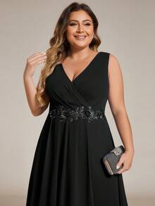 EVERPRETTY Plus Elegant Chiffon Appliques Bridesmaid Wedding Guest Dresses For Wedding - Black - View 5