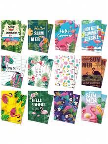 6pcs Summer Flamingo Invitation Cards, Postcards, Paper Greeting Cards, Hawaii Party Supplies, Summer Party Souvenirs, Summer Party Invitations, Wedding Invitations, Baby Baptism Party Decorations, Birthday Party DIY Craft, Party Favors - Multicolor - View 1