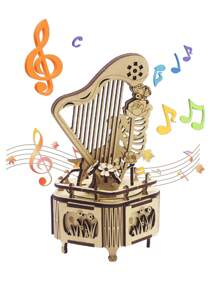 1pc Butterfly Qin Rhyme Music Box - Wooden Decorative Autoplay Musical Box With Harp Design - Multiple SongsVintage-Inspired Gift For Music Lovers, Home Decor, And Collectors,DIY Assembled Handmade,Assembly Building Blocks Model 3D Three-Dimensional Puzzle Room Decoration Stuff,Halloween,Christmas,Birthday Gifts