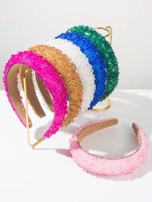 1pc Elegant Solid Color Fashion Sweet Fresh Water Crystal Rock Sponge Headband, Simple Versatile Outdoor Summer Accessory Hair Band For Women,Hairband,Hair Hoop Headbands