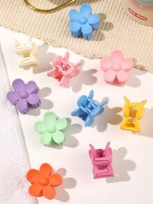 10pcs 1.4 Inch Small Candy Color Matte Solid Color Simple Floral Bohemian Countryside Style Cute Small Hair Claw Clips For Bangs & Half Ponytail, Spring/Summer Beach Accessories Vacay Hair Clips,Travel,Birthday - Multicolor - View 6