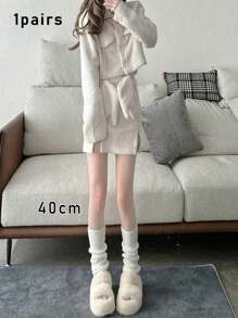 1 双女士纯色竖条纹保暖装饰可爱腿套，适合春秋冬季秋季配饰