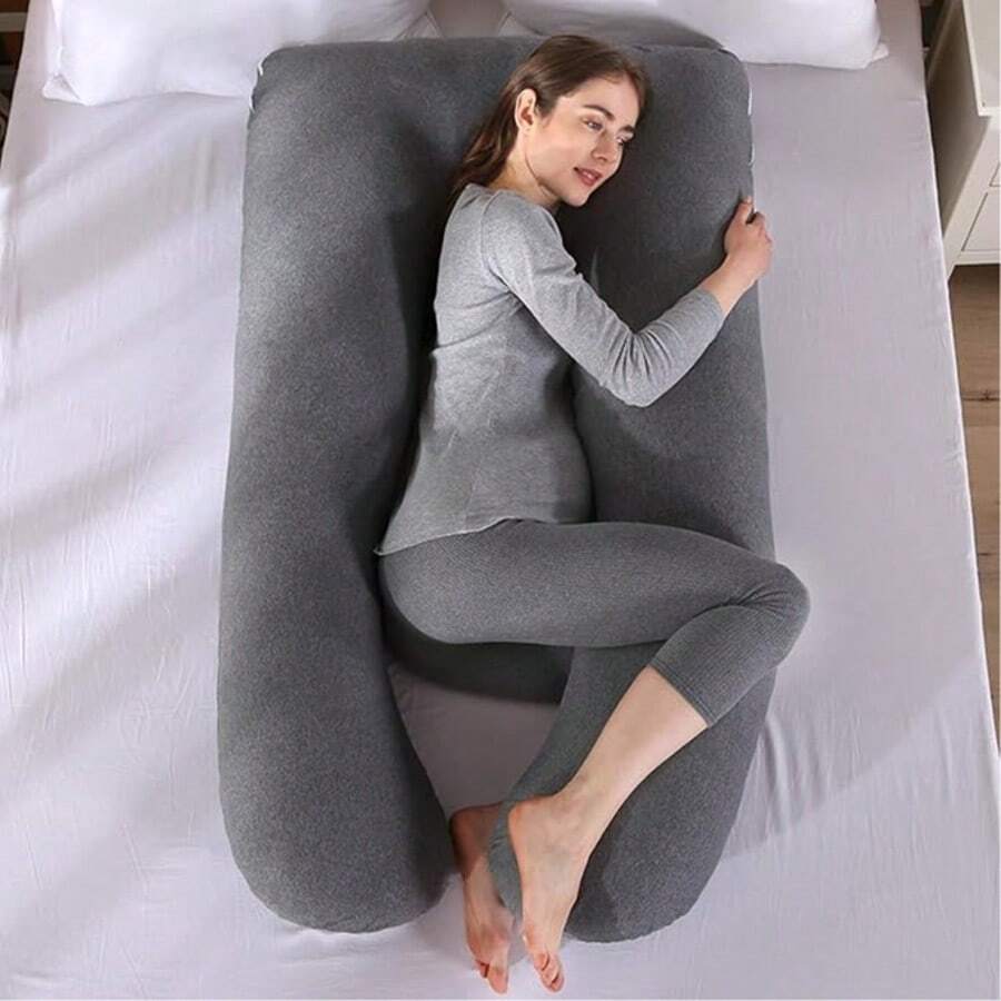 Egnant Woman Pillow With Cooling Cover, U-Shaped Full-Body Pregnant Woman Pillow, Suitable For Side Sleeping-Pregnant Woman's Back, Buttocks, Abdomen, Leg Supportmother Day Gift Grey Neutral Pregnant Pillow - màu đen - Xem 1