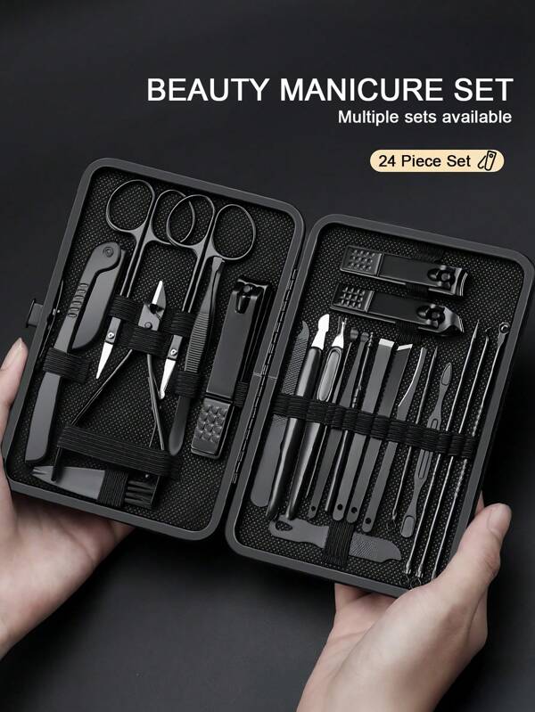 Juego de cortaúñas de alta precisión en acero inoxidable, kit de pedicura con lima de uñas, tijeras de uñas afiladas y cortaúñas, kit de manicura para uñas de manos y pies con estuche de transporte elegante
