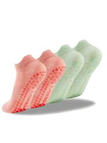 DEEFLY 2 Pairs Women Non-Slip Solid Color Boat Socks, For Home, Hospital, Pregnancy, Fitness, Pilates, Yoga
