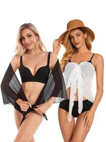 1/2 Piezas Pareo playa mujer envolvente de traje de baño de bikini transparente para cubrir el bañador