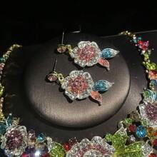 1 Set Elegant Flower Design Earrings & Necklace Jewelry Set, Luxury Women Bridal Wedding Party Accessories