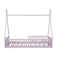 MERAX Twin House Bed With Fence Rails, Wood Montessori Floor Bed With Slats Support, Twin Size Teepee Tent Beds Kids Bed Frames For Girls Boys,Pink - Kích thước đôi-Màu hồng - Xem 11