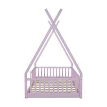 MERAX Twin House Bed With Fence Rails, Wood Montessori Floor Bed With Slats Support, Twin Size Teepee Tent Beds Kids Bed Frames For Girls Boys,Pink - Kích thước đôi-Màu hồng - Xem 9