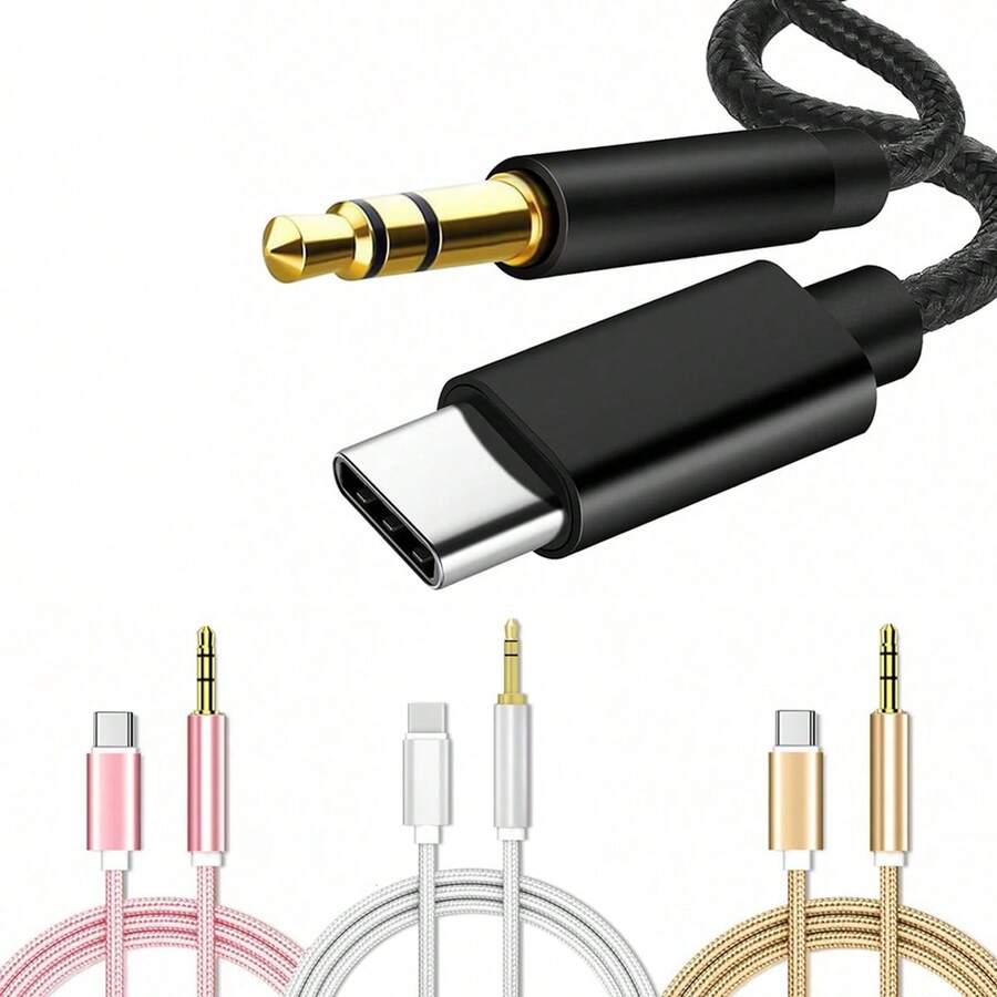 Type C To 3.5mm Car Charger Audio Data Cable, Nylon Braided Adapter For 15/16 Series, Redmi Type C Interface Converter Earphone Extension Cord - Multicolor - View 1