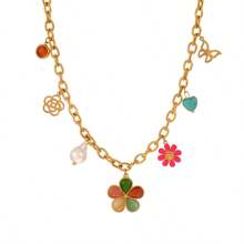 1 Colar com pingente de flor colorida e borboleta, colar de aço inoxidável com corrente, departamento colorido feminino, luz avançada, luxo, vitalidade animada, versátil, alegre, comemoração, colar de Natal, joia