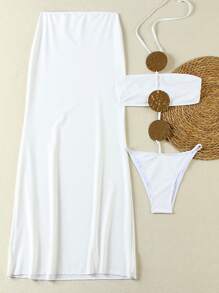 Conjunto de traje de baño sexy de 2 piezas con diseño calado en blanco para mujeres