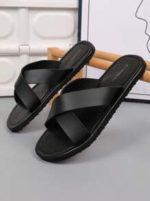 Men's Lightweight Flip Flops, Summer Fashionable Casual Outdoor Criss-Cross Sandals, Comfortable Smooth Black Toe Ring Slippers