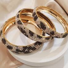 Juego de 3 pulseras brazalete de metal geométricas redondas con incrustaciones de rhinestone de moda y lujo, joyería de alta gama para mujer para fiesta