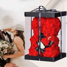 Kit Premium Oso de Rosas + Varios Regalos Sorpresa para Novias - Regalo Romántico de San Valentín o Aniversario con LED, Collar de 100 Idiomas y Decoración Única - Día de San Valentín rojo - Ver 7