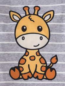 4pcs/Set Baby Boys Summer Cartoon Giraffe & Wild Animal All-Over Print Round Neck Short Sleeve Bodysuit Outfits - Multicolor - View 5