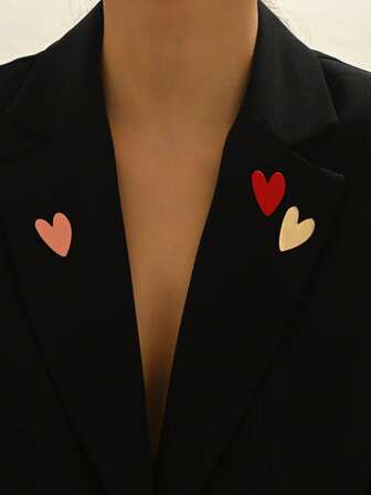 1 套 3 件简约心形与蝴蝶结设计时尚胸针，不对称 3 色心形别针适合女性、日常佩戴和节日礼物