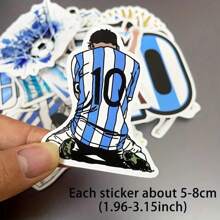 50 piezas Pegatinas con diseño de fútbol azul en estilo de dibujos animados, pegatinas de PVC reutilizables para botellas de agua, equipaje, portátiles | Diseños dinámicos de jugadores de fútbol, accesorios de fútbol