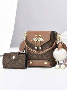 2 Peças Conjunto de Bolsas Miniatura para Celular - Bolsas de Ombro e Transversal com Estampa da Moda