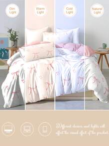 3pcs Pink Striped Bowknot Adorable Digital Print Duvet Cover Set (1 Duvet Cover + 2 Pillowcases, Without Inserts), Polyester Fiber Soft And Skin-Friendly For Daily Use, Suitable For Bedroom, Dormitory In All Seasons
