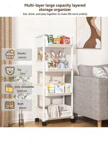 1pc Rolling Storage Rack, Freestanding Simple Home Use Multi-Tier Storage Cabinet, Narrow Bookshelf, Wall-Mounted Narrow Bookcase, Small Cart Storage Rack, Multi-Layer Storage Rack For Kitchen, Bathroom