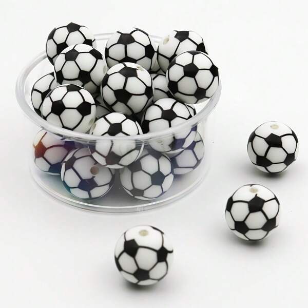 ​12/36pcs Soccer Silicone Beads Kit | 15mm DIY Jewelry Making Supplies For Keychain, ID Lanyard | Unisex Craft Gifts & Education Projects​